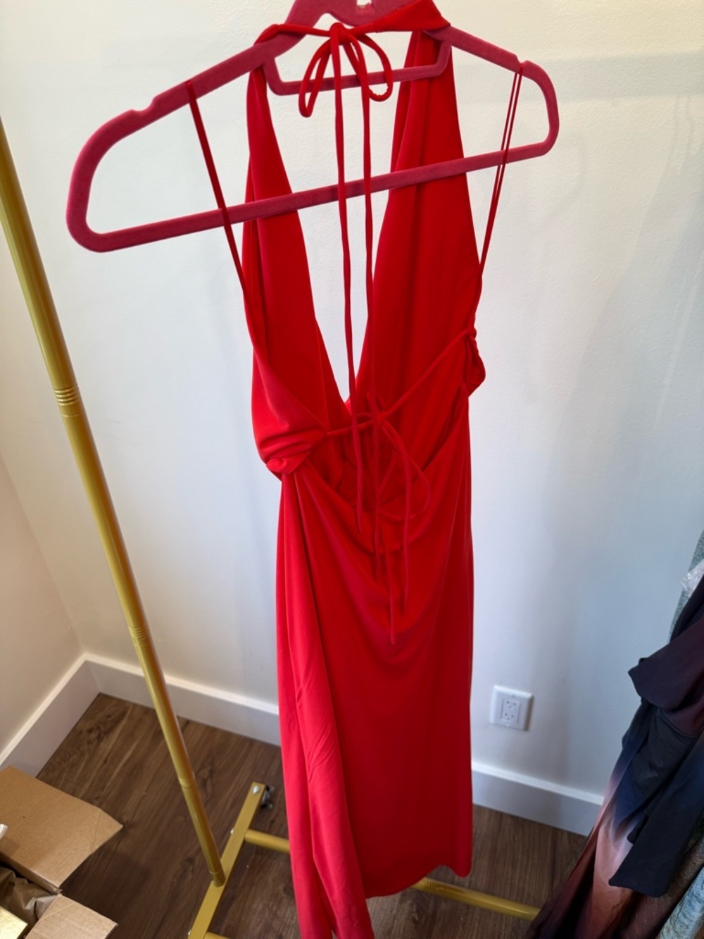 NWT ZARA Red Halter Draped Cowl Neck Maxi Dress Size Large - Picture 8 of 10
